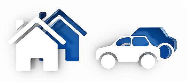 Blue home and car icons stock photo