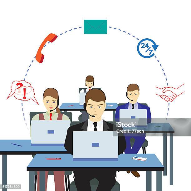 Support Service Center People Working In A Call Center Support Service Stock Illustration ...