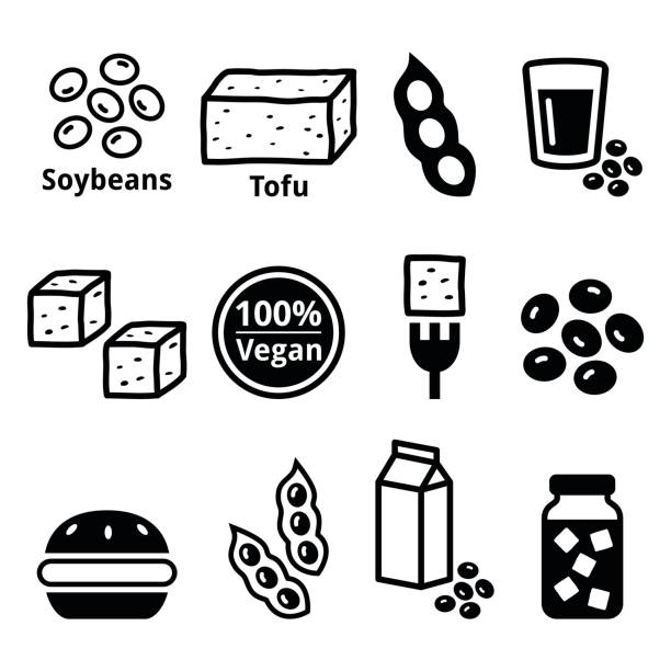 soja-bohnen, soja, tofu-icons satz - soybean isolated seed white background stock-grafiken, -clipart, -cartoons und -symbole