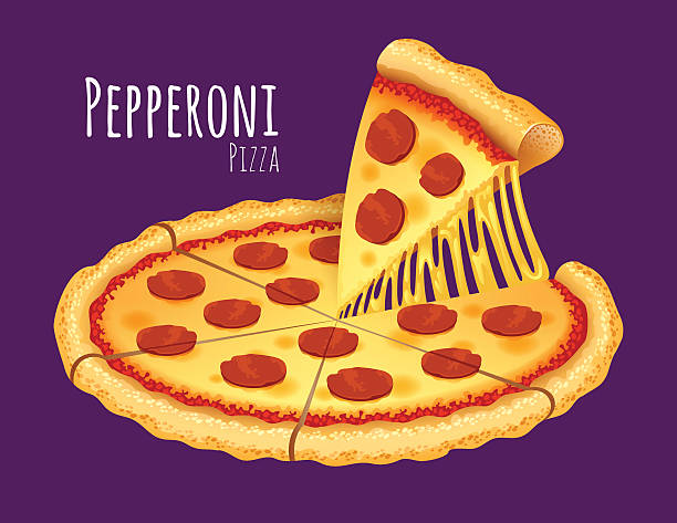 페페로니 피자 - pizza illustration and painting italian cuisine salami stock illustrations