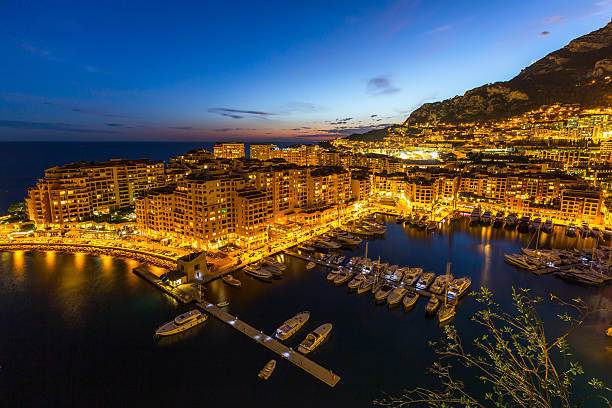 Beautiful alley in Saint Martin Gardens in Monaco at night