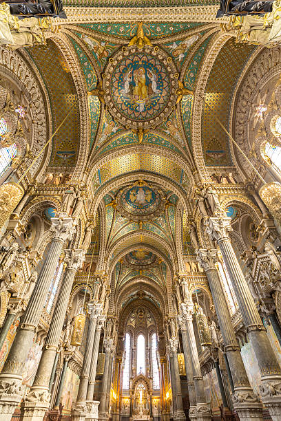 Lyon Basilica of Notre-Dame de Fourviere France Lyon Basilica of Notre-Dame de Fourviere church France fourviere stock pictures, royalty-free photos & images