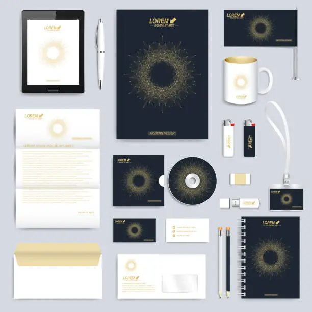 Vector illustration of Black set of vector corporate identity template. Modern business stationery