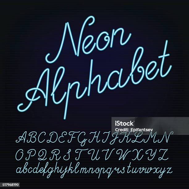 Neon Tube Hand Drawn Alphabet Font Stock Illustration - Download Image Now - Neon Lighting, Neon Colored, Alphabet