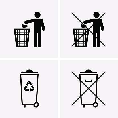 Trash Can Icons. Waste Recycling. Do Not Litter. Vector for web