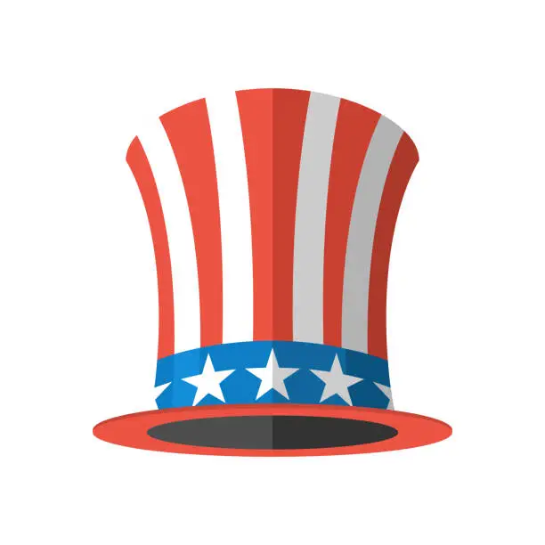 Vector illustration of Uncle Sam hat on white background. Cylinder Uncle Sam USA