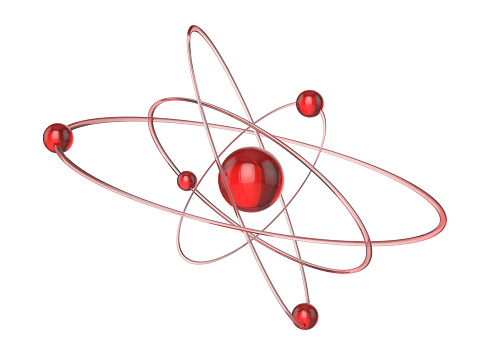 Red atom isolated on white