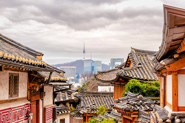 seoul, corea del sud, vista sullo skyline - corea del sud foto e immagini stock