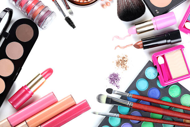 istock Makeup brush and cosmetics on a white background 517974888