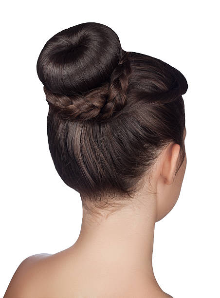 hairstyle bun isolated on white background elegant hairstyle bun with braid isolated on white background braided buns stock pictures, royalty-free photos & images
