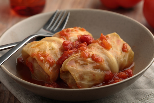 Cabbage rolls with meat and rice filling