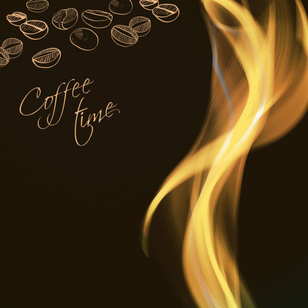 濃い色の背景に手描きの自然のコーヒー豆 - coffee bean coffee crop espresso mocha点のイラスト素材／クリップアート素材／マンガ素材／アイコン素材