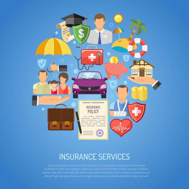 Insurance Services Concept Insurance Services Concept for Poster, Web Site, Advertising like House, Car, Medical, Family and Business. insurer stock illustrations