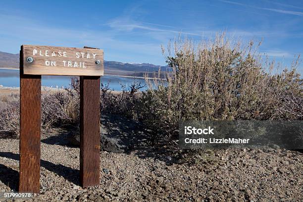 Please Stay On Trail Sign Stock Photo - Download Image Now - Footpath, Hiking, Horizontal