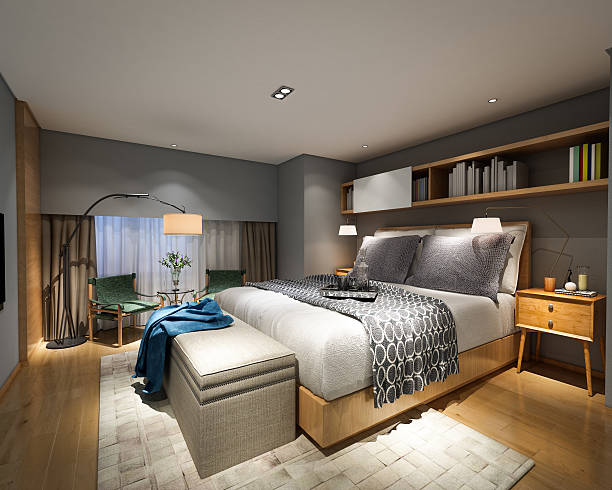 モダ��ンなスタイルの内装のベッドルーム - bedroom authority bed contemporary ストックフォトと画像