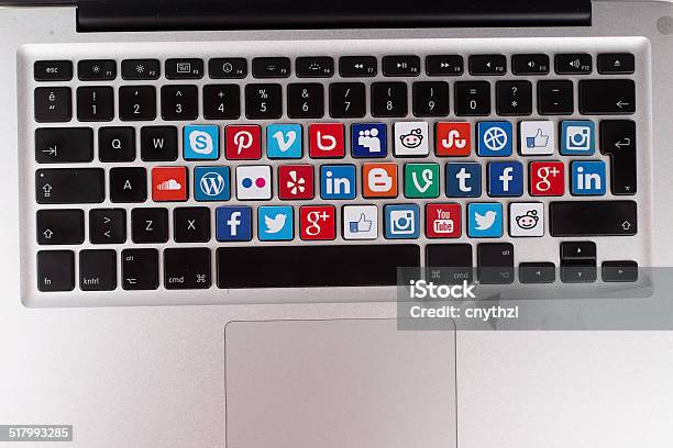 Social Media Logos On Macbook Keyboard Stock Photo - Download Image Now - Reddit, Auto Post Production Filter, Backgrounds