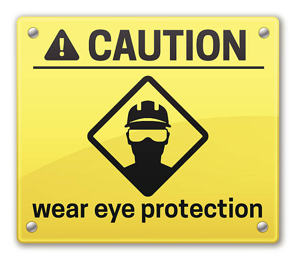 Eye Protection Caution Sign Wear eye protection caution sign. EPS 10 file. Transparency effects used on highlight elements. protective eyewear stock illustrations