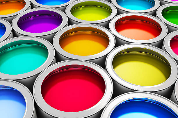 latas de tinta de cor - paint home improvement paint can decorating imagens e fotografias de stock