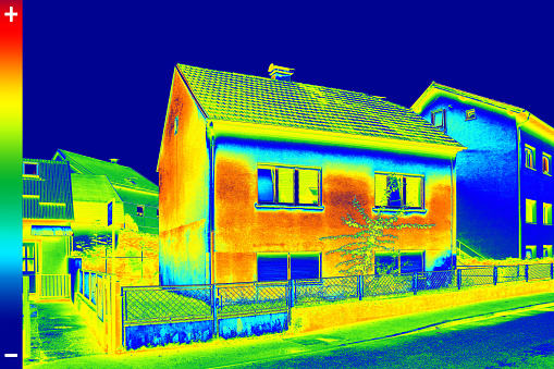 Infrared thermovision image showing lack of thermal insulation on House