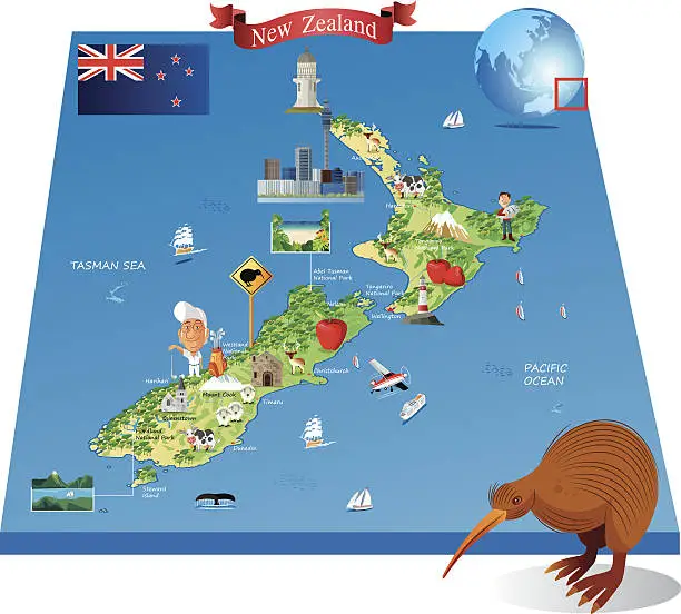 Vector illustration of Cartoon map of New Zealand