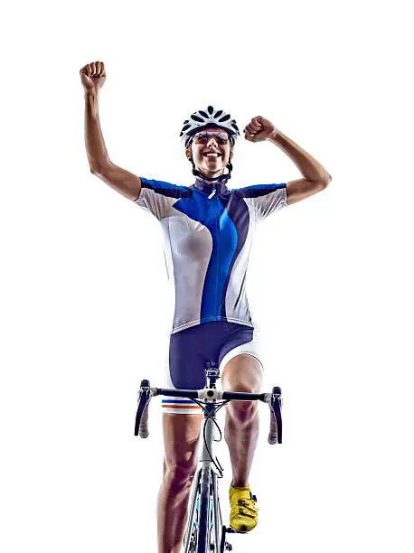 woman triathlon ironman athlete  cyclist cycling on white background