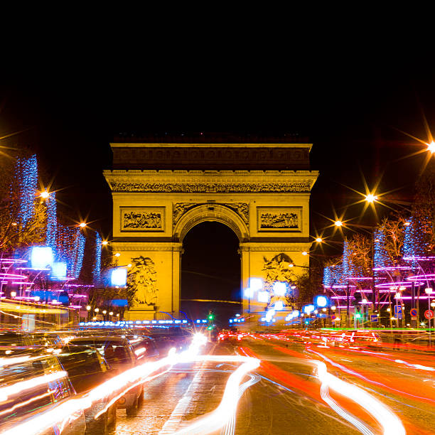 Champs Elysees Avenue with Christmas lighting stock photo