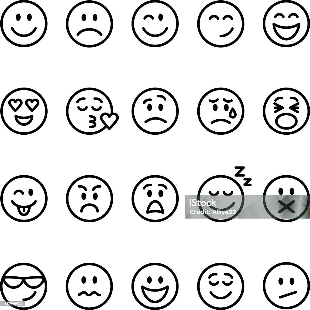 Ensemble de ligne emoticons - clipart vectoriel de Émoticon libre de droits