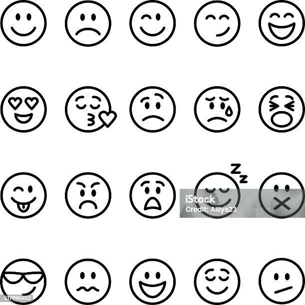 Ensemble De Ligne Emoticons Vecteurs libres de droits et plus d'images vectorielles de Émoticon - Émoticon, Smiley anthropomorphique, Contour
