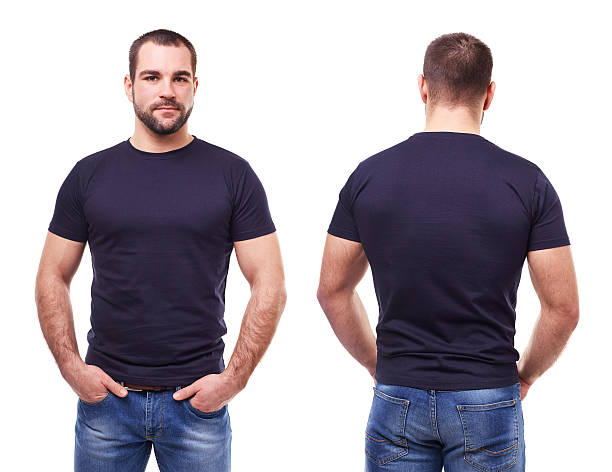 Handsome man in black t-shirt Handsome man in black t-shirt on white background shorthair stock pictures, royalty-free photos & images