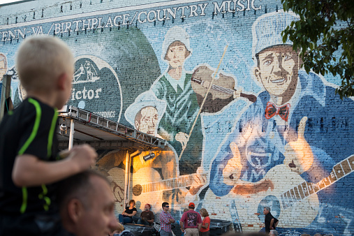 Bristol, Tennessee, USA - September 20, 2014: Crowds gather in downtown Bristol for the 2014 Rhythm and Roots Festival. The town is bisected by the Tennessee-Virginia state line and is known as the birthplace of country music.