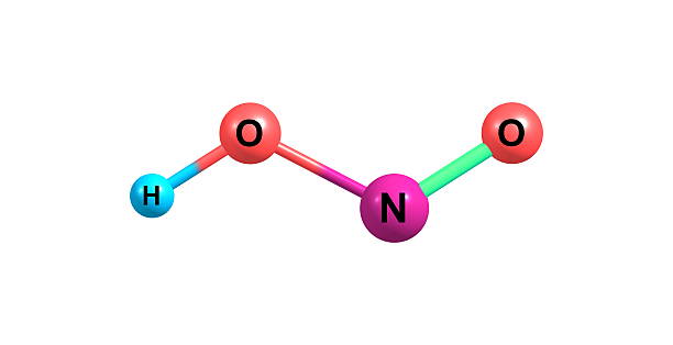 nitroso ácido estructura molecular ilustración 3d aislado sobre blanco - nitric oxide fotografías e imágenes de stock