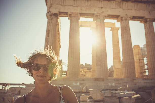 Woman in front of Athens Parthenon