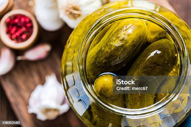 Pickled Gherkins In Jar Fermented Food Stock Photo - Download Image Now - Pickle, Pickled, Jar