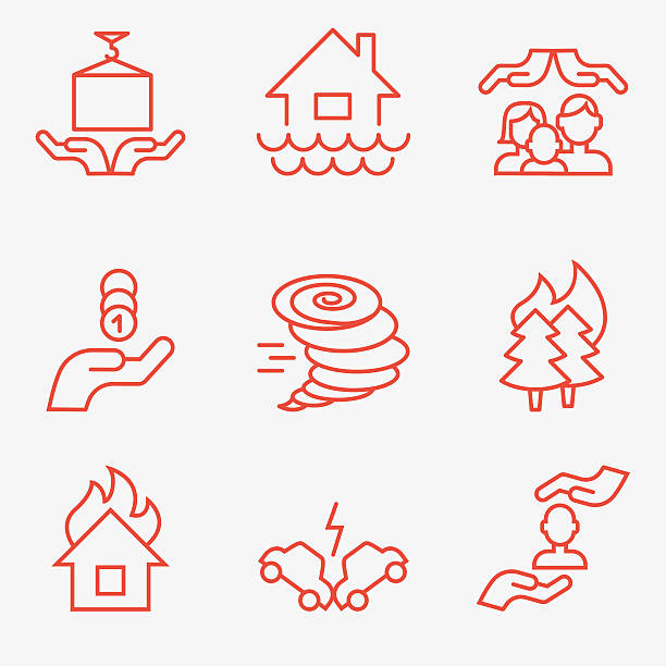 ilustrações, clipart, desenhos animados e ícones de ícones de seguro - tornado natural disaster damaged house