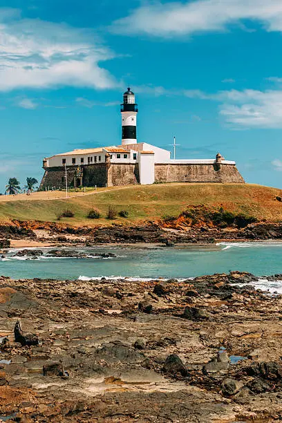 Low tide near Barra Lighthouse in Salvador, Bahia, Brazil.
