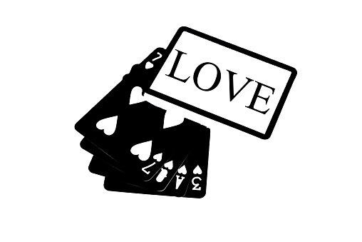 Playing cards love poker hearts 7QA3 black and white