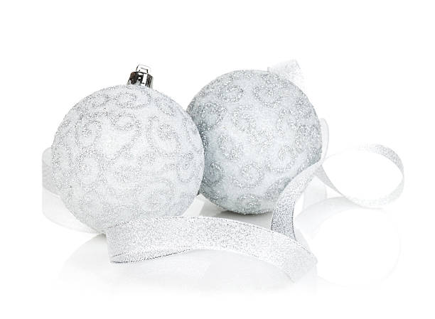istock Silver christmas baubles with ribbon 518017027