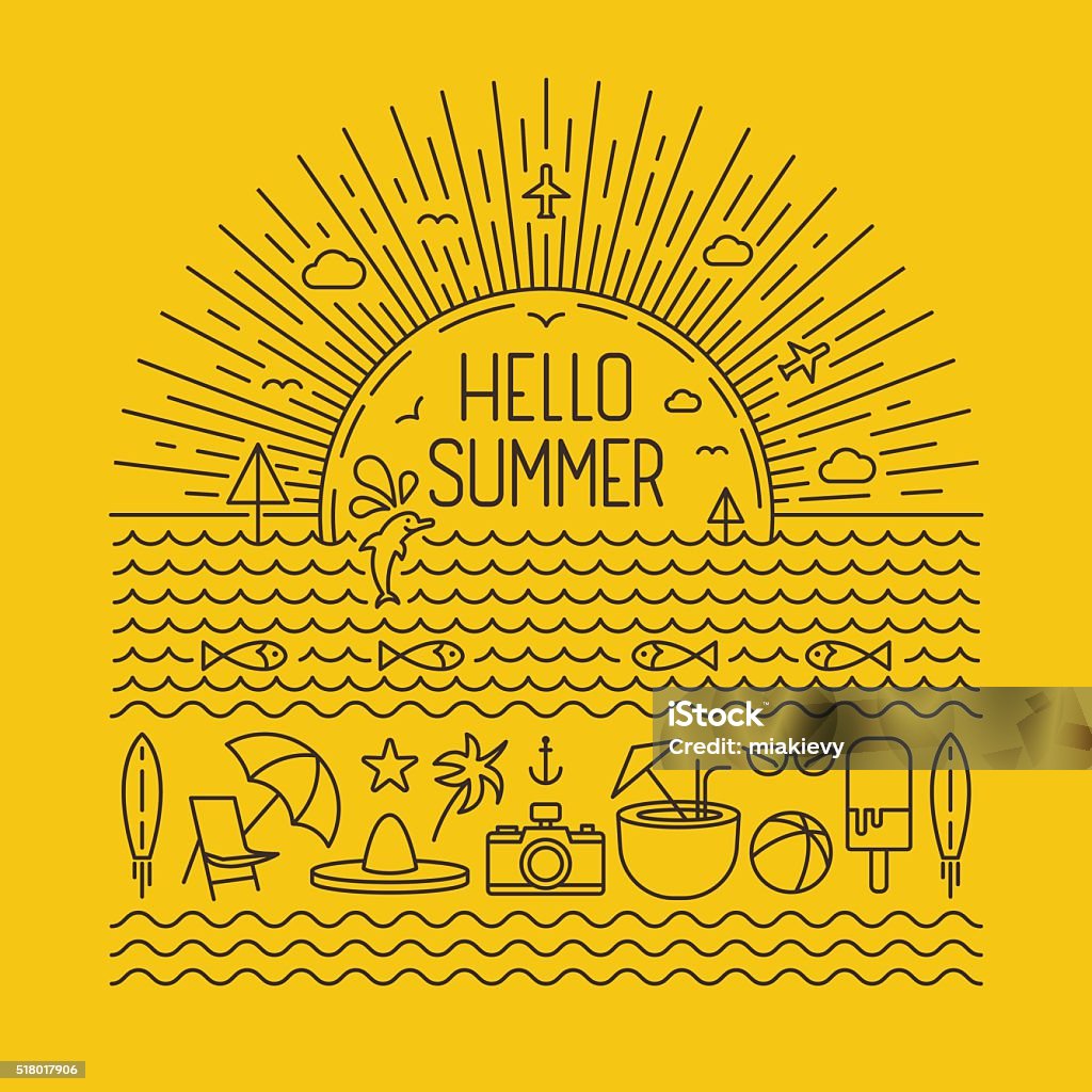 Hello summer outlines Easily editable flat vector illustration on layers. Summer stock vector