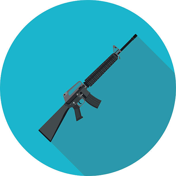 illustrazioni stock, clip art, cartoni animati e icone di tendenza di icona piatto fucile m16 - army usa text metal