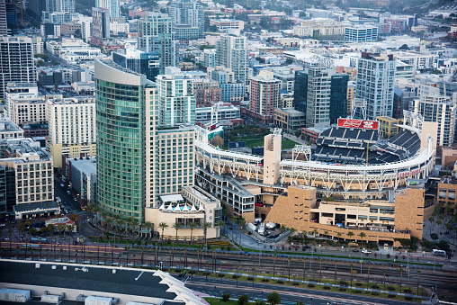 San Diego, United States - January 15, 2016:  Aerial view of San Diego's Petco Park located downtown.