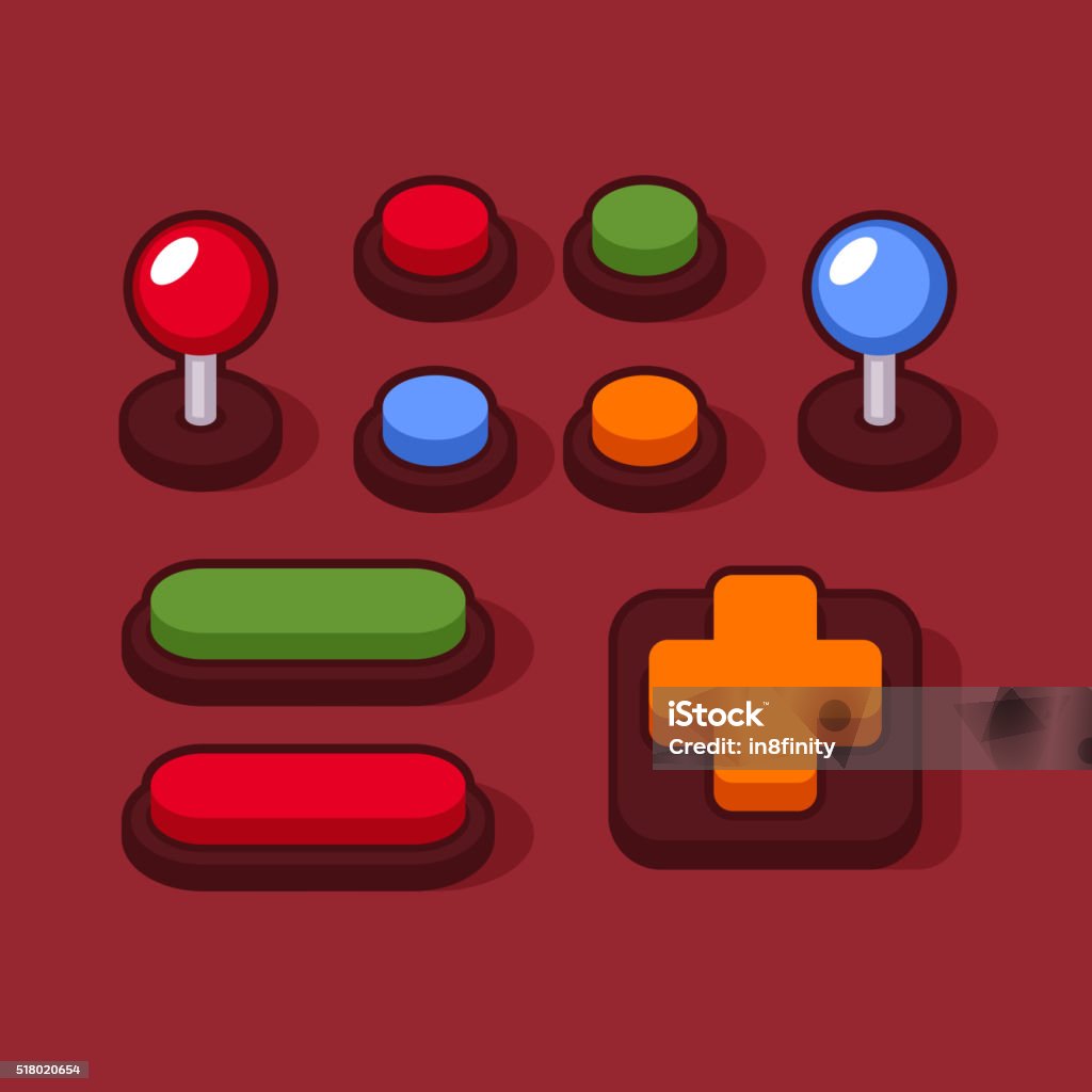 Botones Arcade Colorful Buttons And Joysticks Set For Arcade Machine Vector Stock ...