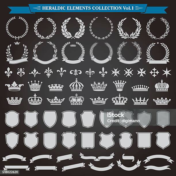Heraldic Elements Set 1 Stock Illustration - Download Image Now - Coat Of Arms, Shield, Crown - Headwear