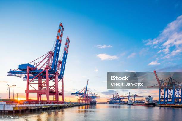 Container Terminal In Hamburg Harbour Stock Photo - Download Image Now - Harbor, Commercial Dock, Hamburg - Germany