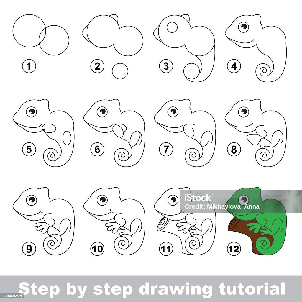 Iguana Drawing Tutorial Stock Illustration - Download Image Now - Animal,  Chameleon, Child - iStock