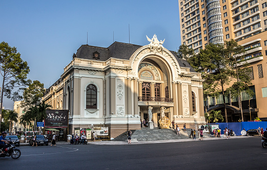 Ho Chi Minh City, Vietnam - January 23, 2016: The Opera House at Dong Khoi steet in the center of the city of Saigon. It's One of Ho Chi Minh City's most prominent landmarks.