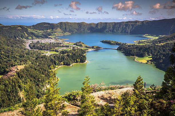 Seven Cities Lagoon on Azores island Sete Cidades Lagoon on Azores island terceira azores stock pictures, royalty-free photos & images