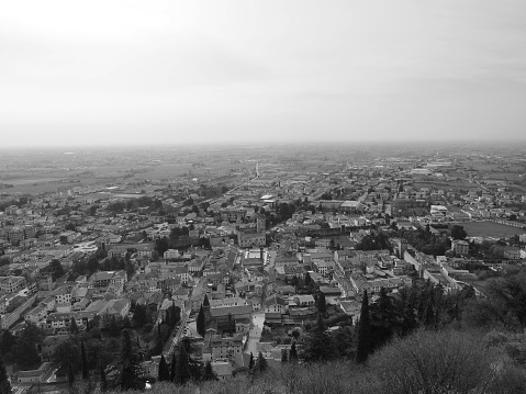 Marostica, Italy - March 26, 2016: Panoramic view of Marostica. Famous city of Vicenza province for the game of human chess that takes place every September