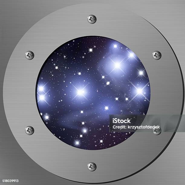 Porthole With A Nightly Sky Stock Photo - Download Image Now - Abstract, Alien, Astronomy