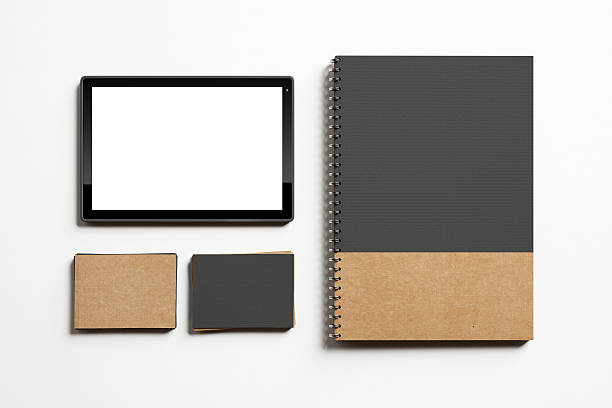 istock Business cards, tablet and note mockup 518040273