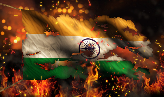 India Burning Fire Flag War Conflict Night 3D